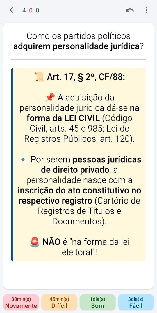 Exemplo de flashcard de Direito Constitucional